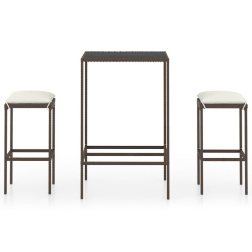 3-Piece Garden Bar Set with Cushions Poly Rattan Wicker Outdoor Patio Furniture Brown