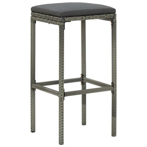3-Piece Garden Bar Set with Cushions Poly Rattan Wicker Outdoor Patio Furniture Grey - Image 4