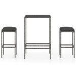 3-Piece Garden Bar Set with Cushions Poly Rattan Wicker Outdoor Patio Furniture Grey