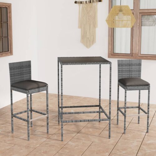 3pcs Outdoor Bar Set Garden Patio Bistro Dining Wicker Rattan Table Stool Chairs - Image 2
