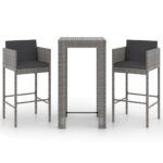 3-Piece Outdoor Bar Set Garden Patio Dining Bistro Stools Chairs Table Rattan
