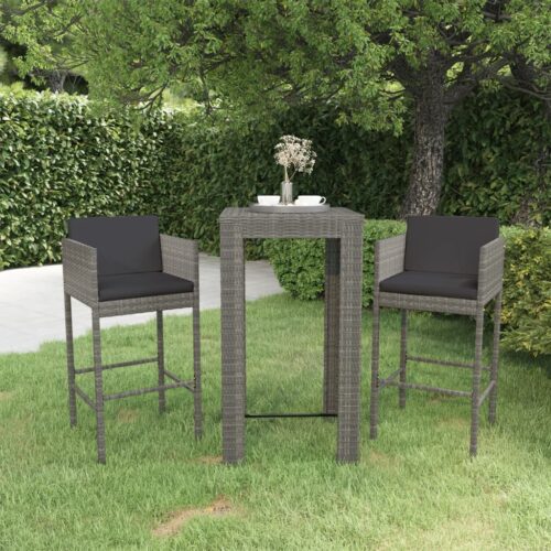 3-Piece Outdoor Bar Set Garden Patio Dining Bistro Stools Chairs Table Rattan - Image 2