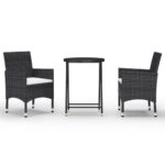 3-Piece Outdoor Dining Set Garden Patio Bistro Balcony Table Chairs Rattan Glass