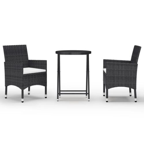 3-Piece Outdoor Dining Set Garden Patio Bistro Balcony Table Chairs Rattan Glass