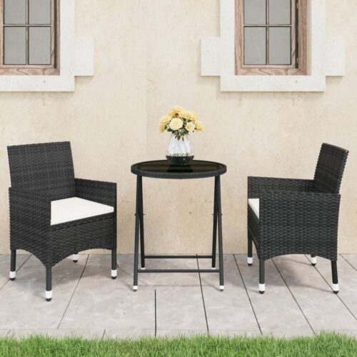3-Piece Outdoor Dining Set Garden Patio Bistro Balcony Table Chairs Rattan Glass - Image 2