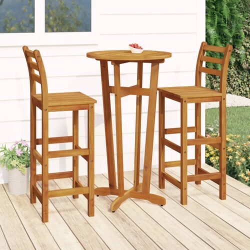 3-Piece Garden Bar Set Wood Timber Outdoor Patio Furniture Acacia - Image 2
