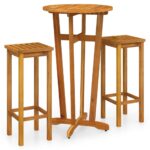 3-Piece Garden Bar Set Wood Timber Outdoor Patio Furniture Acacia
