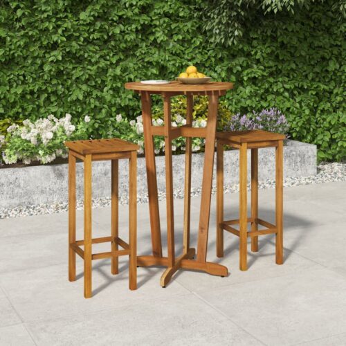 3-Piece Garden Bar Set Wood Timber Outdoor Patio Furniture Acacia - Image 2