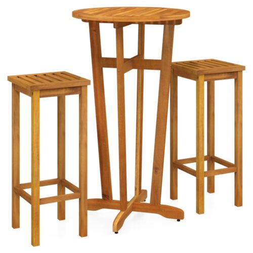 3-Piece Garden Bar Set Wood Timber Outdoor Patio Furniture Acacia - Image 3