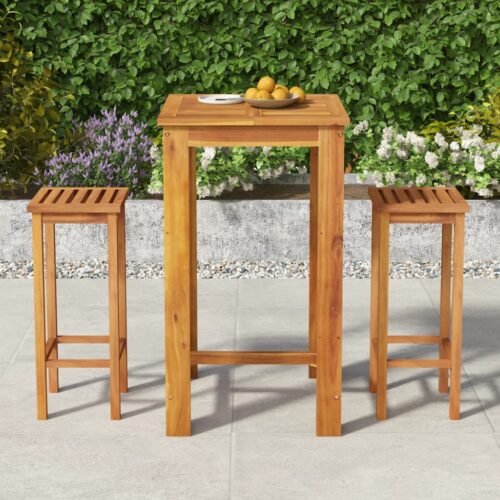 3-Piece Garden Bar Set Wood Timber Outdoor Patio Furniture Acacia - Image 2