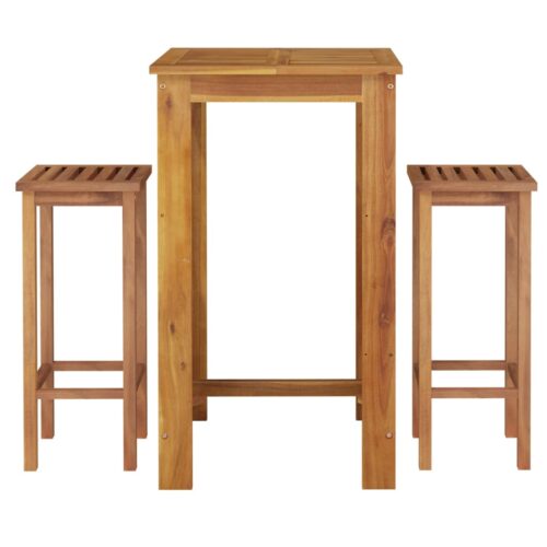 3-Piece Garden Bar Set Wood Timber Outdoor Patio Furniture Acacia - Image 3