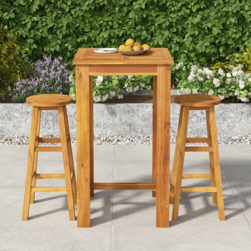 3-Piece Garden Bar Set Wood Timber Outdoor Patio Furniture Acacia - Image 2