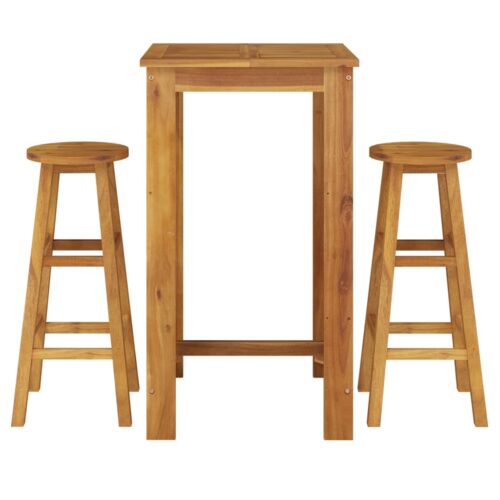 3-Piece Garden Bar Set Wood Timber Outdoor Patio Furniture Acacia - Image 3