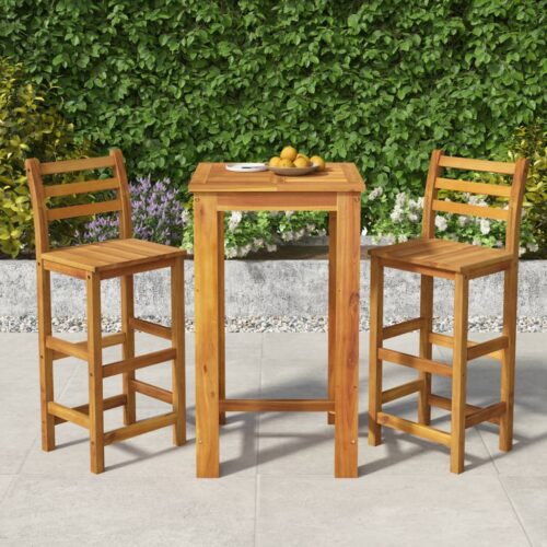3-Piece Garden Bar Set Wood Timber Outdoor Patio Furniture Acacia - Image 2