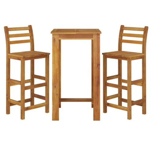 3-Piece Garden Bar Set Wood Timber Outdoor Patio Furniture Acacia - Image 3