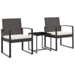 3-Piece Garden Dining Set with Cushions Brown PP Rattan