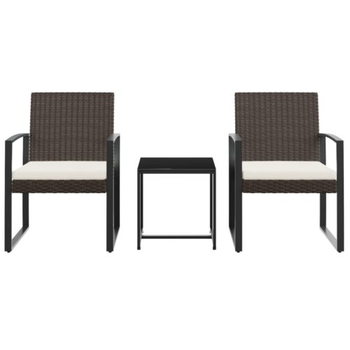 3-Piece Garden Dining Set with Cushions Brown PP Rattan - Image 3