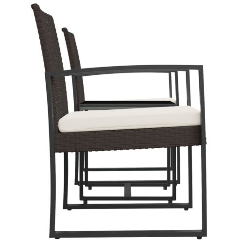 3-Piece Garden Dining Set with Cushions Brown PP Rattan - Image 4
