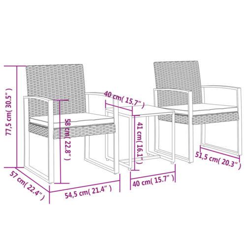 3-Piece Garden Dining Set with Cushions Brown PP Rattan - Image 7