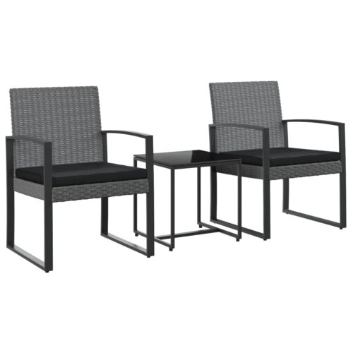3-Piece Garden Dining Set with Cushions Dark Grey PP Rattan