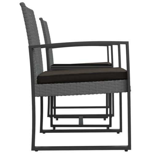 3-Piece Garden Dining Set with Cushions Dark Grey PP Rattan - Image 4