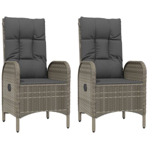 3-Piece Garden Dining Set with Cushions Grey Poly Rattan Wicker Outdoor Patio Furniture - Image 4