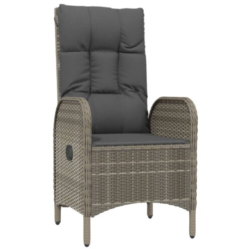 3-Piece Garden Dining Set with Cushions Grey Poly Rattan Wicker Outdoor Patio Furniture - Image 5