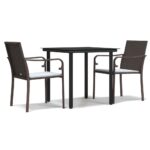 3-Piece Garden Dining Set with Cushions Poly Rattan Wicker Outdoor Patio Furniture Steel
