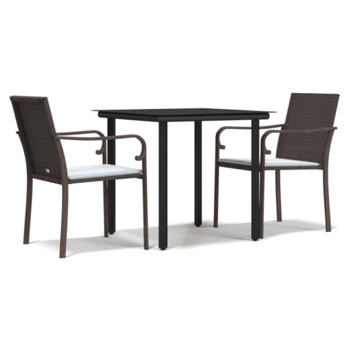 3-Piece Garden Dining Set with Cushions Poly Rattan Wicker Outdoor Patio Furniture Steel