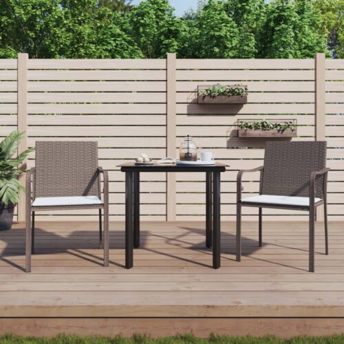 3-Piece Garden Dining Set with Cushions Poly Rattan Wicker Outdoor Patio Furniture Steel - Image 2