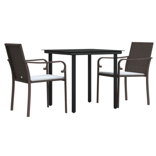 3-Piece Garden Dining Set with Cushions Poly Rattan Wicker Outdoor Patio Furniture Steel - Image 3