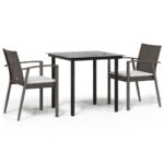 3-Piece Garden Dining Set with Cushions Poly Rattan Wicker Outdoor Patio Furniture Steel