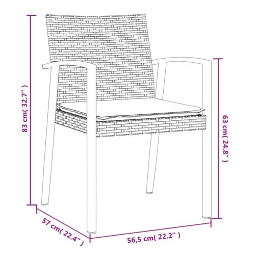 3-Piece Garden Dining Set with Cushions Poly Rattan Wicker Outdoor Patio Furniture Steel - Image 10