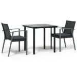 3-Piece Garden Dining Set with Cushions Poly Rattan Wicker Outdoor Patio Furniture Steel