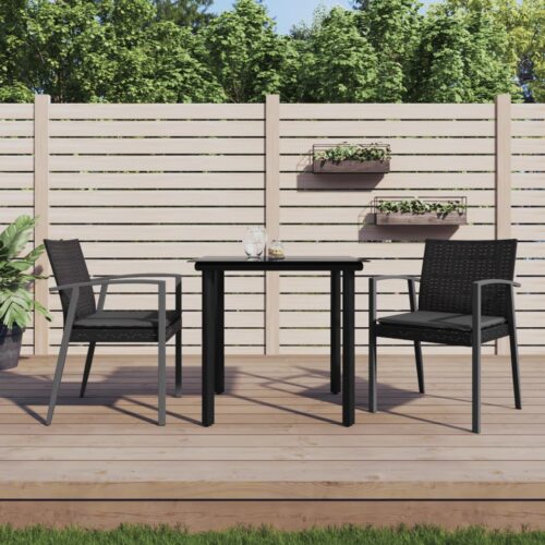 3-Piece Garden Dining Set with Cushions Poly Rattan Wicker Outdoor Patio Furniture Steel - Image 2