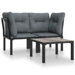 3-Piece Garden Lounge Set Black Grey Poly Rattan Wicker Outdoor Patio Furniture