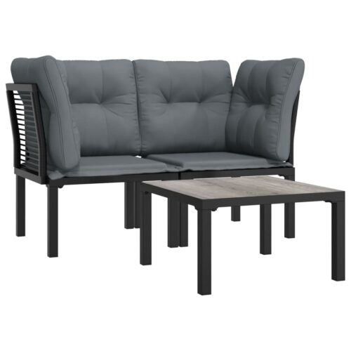 3-Piece Garden Lounge Set Black Grey Poly Rattan Wicker Outdoor Patio Furniture - Image 3