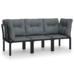 3-Piece Garden Lounge Set Black Grey Poly Rattan Wicker Outdoor Patio Furniture
