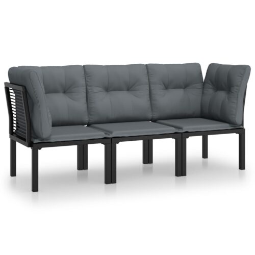 3-Piece Garden Lounge Set Black Grey Poly Rattan Wicker Outdoor Patio Furniture
