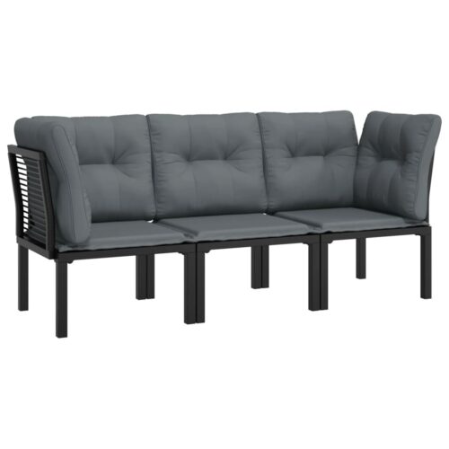 3-Piece Garden Lounge Set Black Grey Poly Rattan Wicker Outdoor Patio Furniture - Image 3