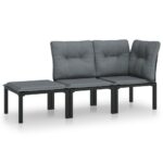 3-Piece Garden Lounge Set Black Grey Poly Rattan Wicker Outdoor Patio Furniture
