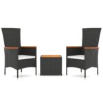3-Piece Garden Lounge Set Black Poly Rattan Wicker Outdoor Patio Furniture&Solid Wood Acacia