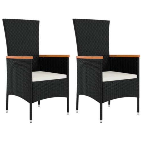 3-Piece Garden Lounge Set Black Poly Rattan Wicker Outdoor Patio Furniture&Solid Wood Acacia - Image 4