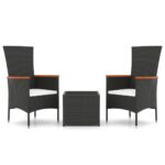3-Piece Garden Lounge Set Black Poly Rattan Wicker Outdoor Patio Furniture&Steel
