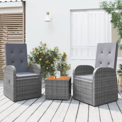 3-Piece Outdoor Chairs Table Set Garden Patio Lounge Balcony Sofa Rattan Wood - Image 2