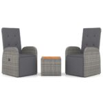 3-Piece Garden Lounge Set Grey Poly Rattan Wicker Outdoor Patio Furniture&Solid Wood Acacia