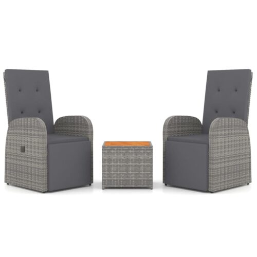 3-Piece Garden Lounge Set Grey Poly Rattan Wicker Outdoor Patio Furniture&Solid Wood Acacia