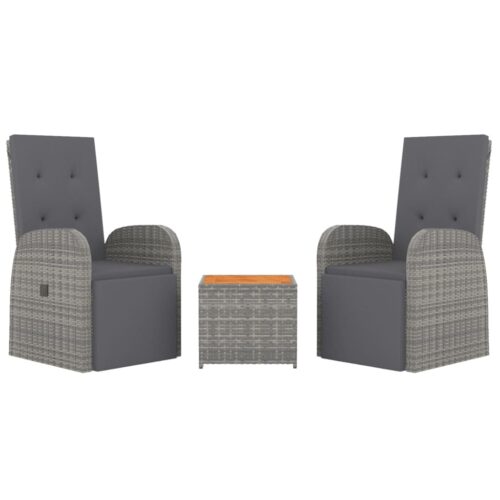 3-Piece Garden Lounge Set Grey Poly Rattan Wicker Outdoor Patio Furniture&Solid Wood Acacia - Image 3