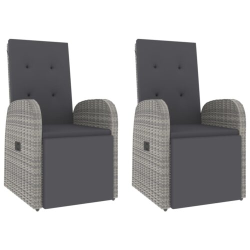 3-Piece Garden Lounge Set Grey Poly Rattan Wicker Outdoor Patio Furniture&Solid Wood Acacia - Image 4