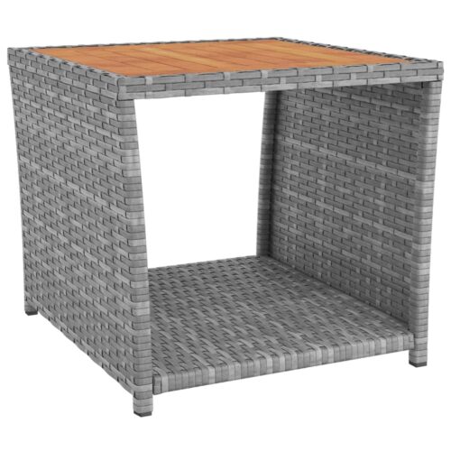 3-Piece Garden Lounge Set Grey Poly Rattan Wicker Outdoor Patio Furniture&Solid Wood Acacia - Image 5